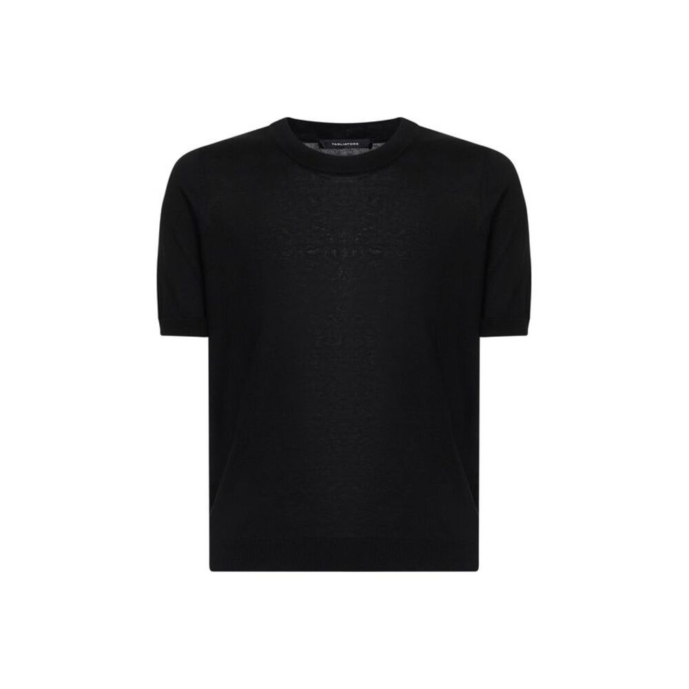 Tagliatore Men Black Silk Knit Crewneck T-Shirt